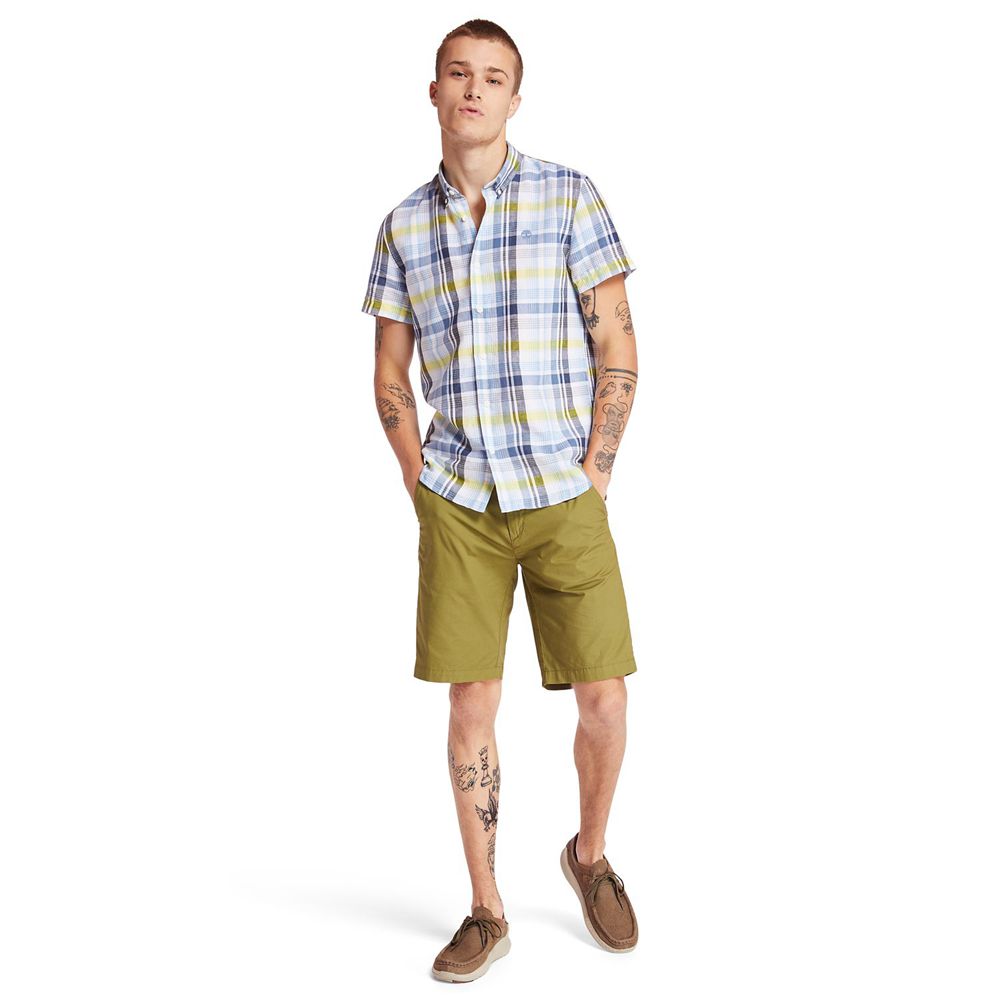 Camisa Timberland Hombre Mill River Slim Fit Madras Azules - Chile HPS-602458